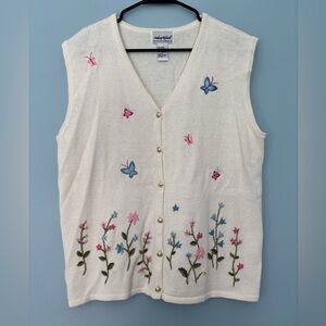 Vintage ANTHONY RICHARDS Vest Embroidered Floral Butterfly Cottage Size Large